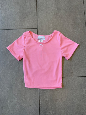 Girls Rib Bow Short Sleeve Top